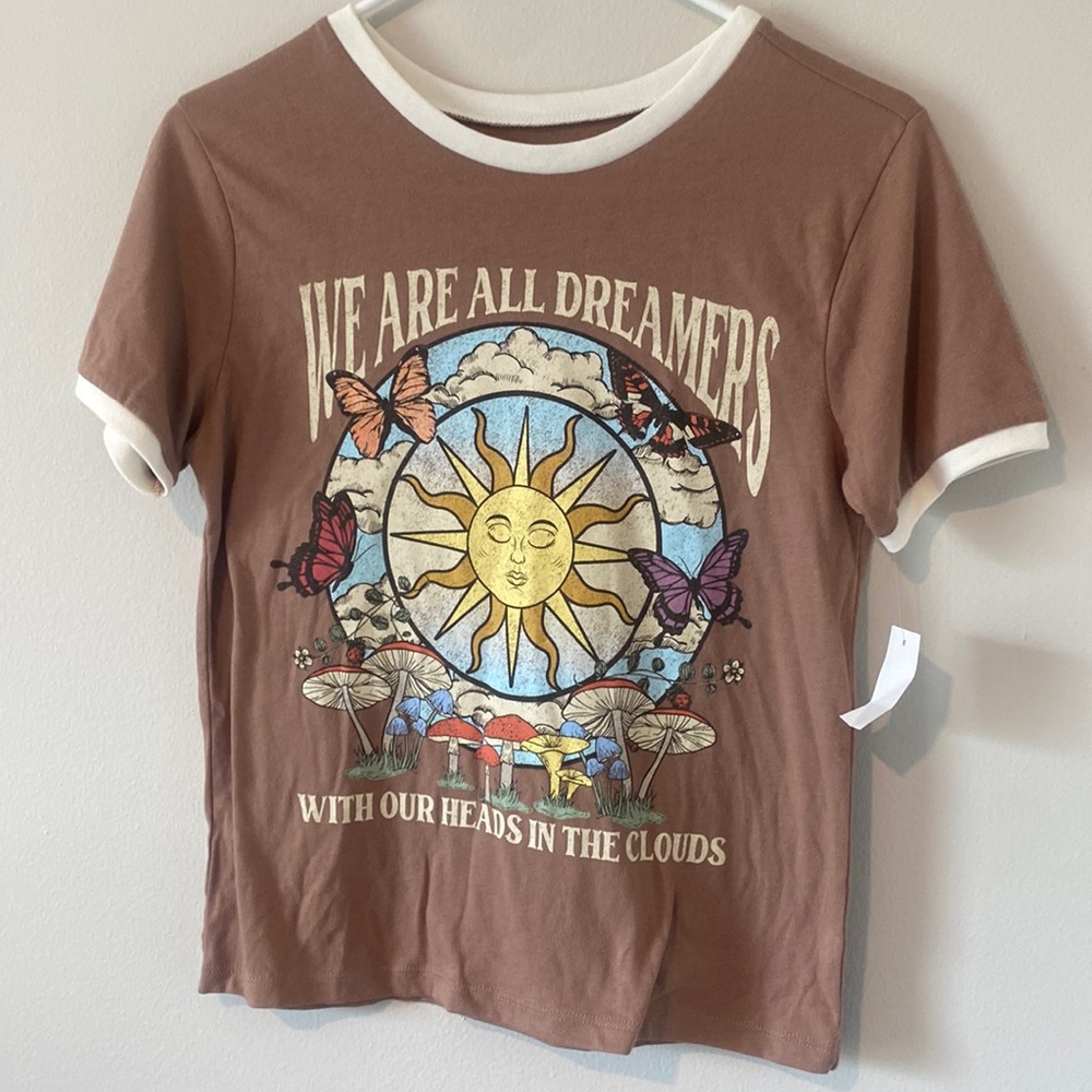 NWT Brown Hippie Ringer Tee